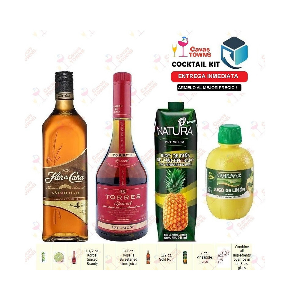 Ron Flor de Caña Cocktail Kit Barbados Sunrise - 2 Receta Recipe - Cavas Towns