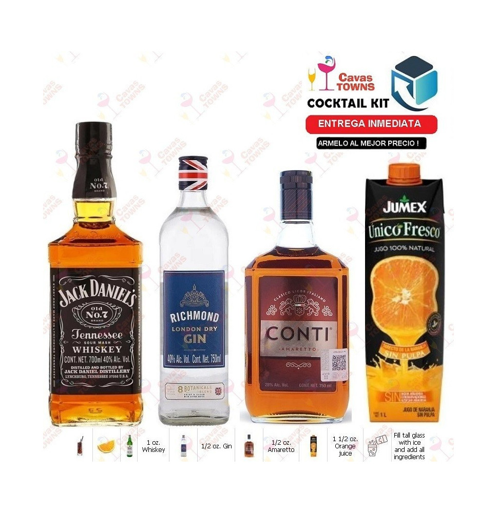 Ginebra Richmond Cocktail Kit Alabama Slammer - 6 Receta Recipe - Cavas Towns